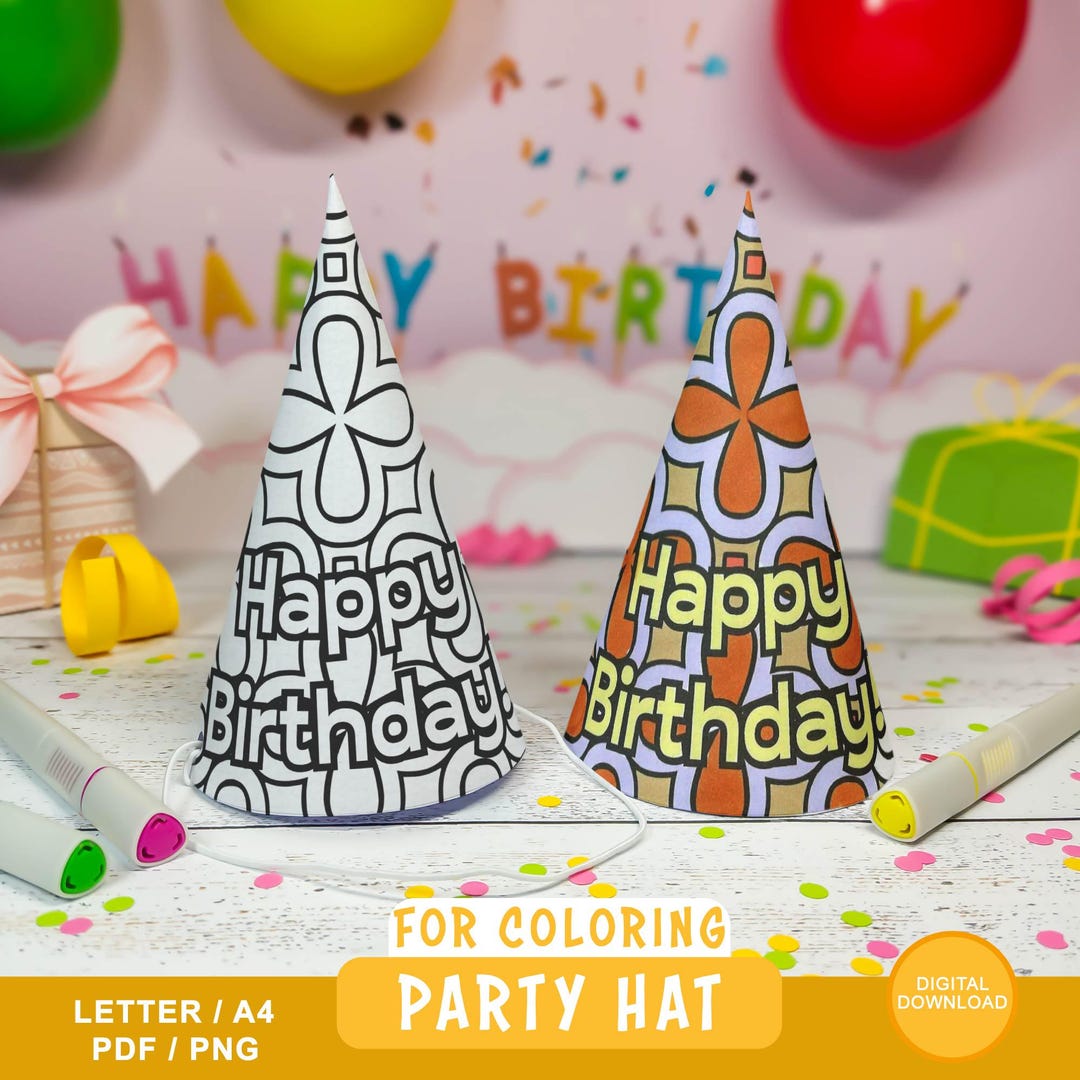 Coloring DIY Kids Party Hat, Printable Paper Hat for Coloring, Fun Craft for Any Occasion ...