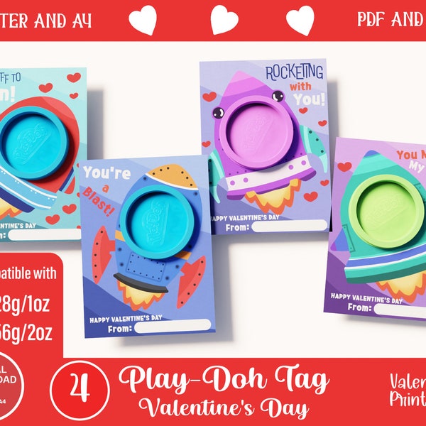 Fun Dough Valentines: Play-Doh Gift Cards for Boys, Exciting Play-Doh Valentine Cards for Boys - Perfect for Classroom Exchange! Printable