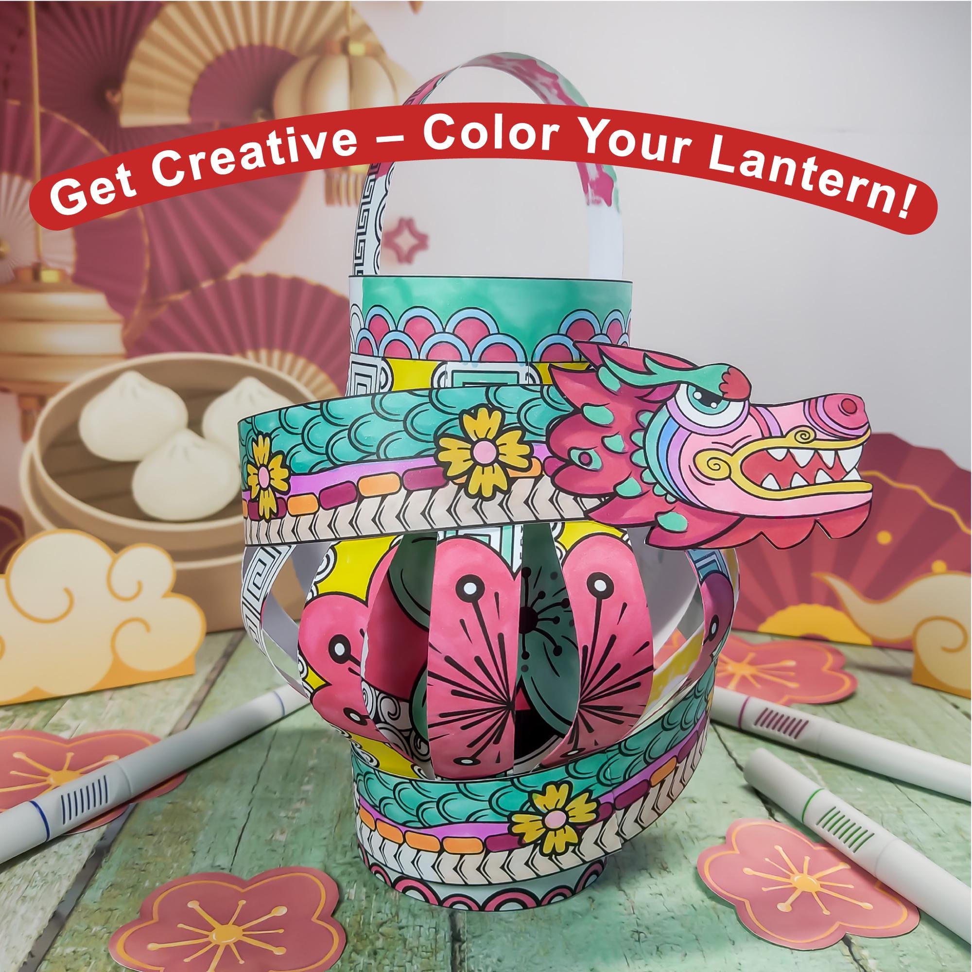 Coloring Chinese New Year Paper Lantern Craft Kit, Printable DIY ...