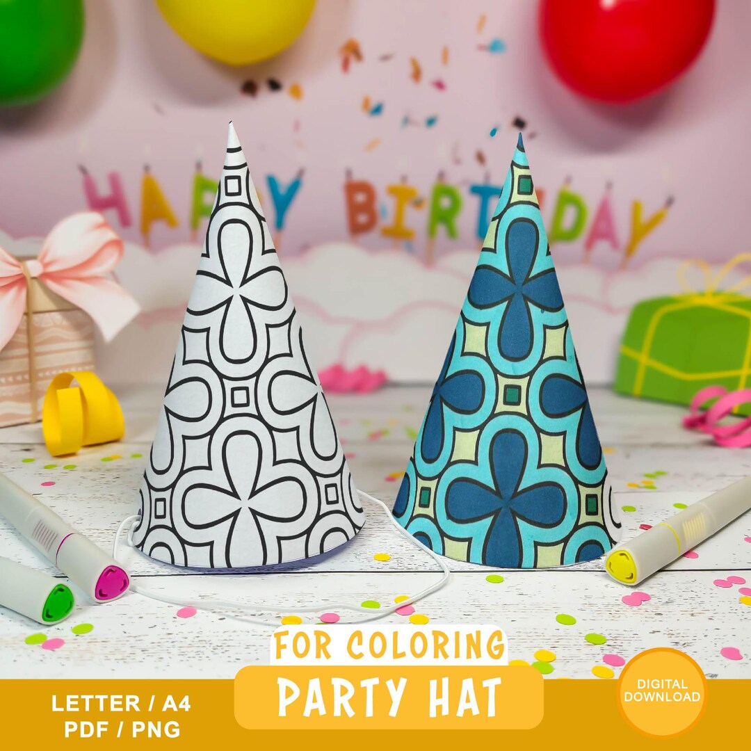 Coloring DIY Kids Party Hat, Printable Paper Hat for Coloring, Fun Craft for Any Occasion ...