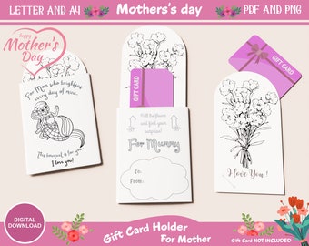 Coloring Kids' Mother's Day Gift Card Holder - Printable Happy Mother's Day Gift Tags, Mother's Day Gift Idea for Kids, DIY Kids Toddler