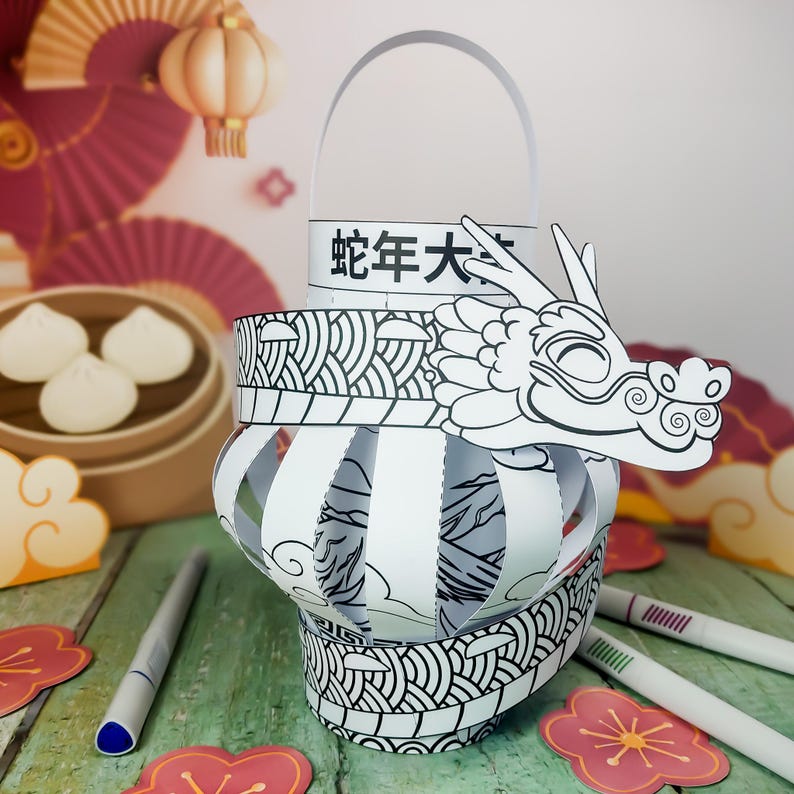 Coloring Chinese New Year Paper Lantern Craft Kit, Printable DIY ...