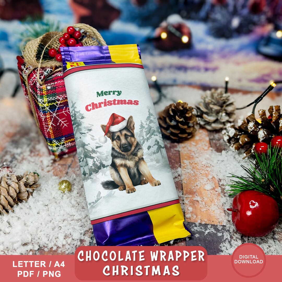 Printable Christmas Chocolate Wrapper, German Shepherd, Cute Xmas Dog ...