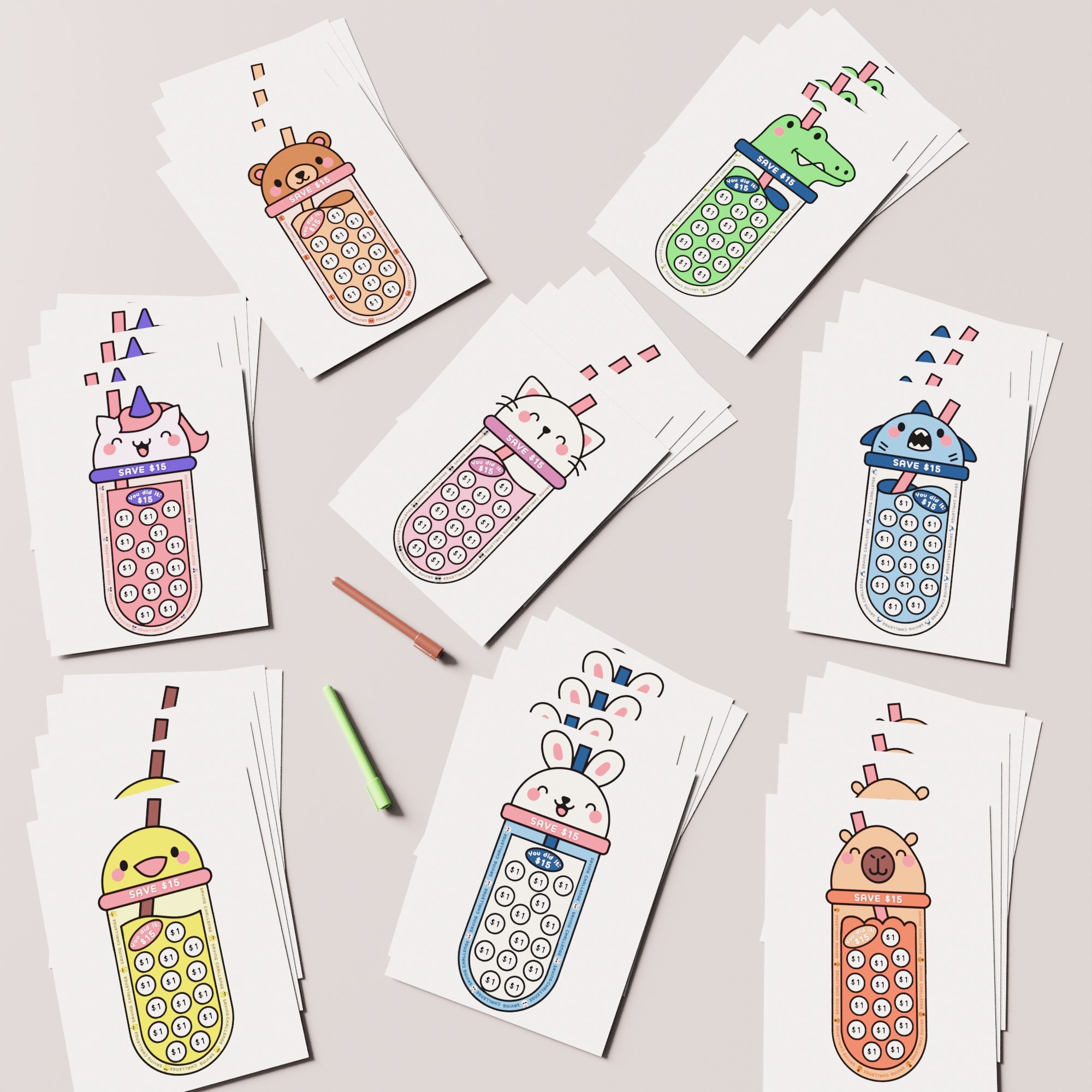 Bundle Kids' Money Saving Challenge Savings Tracker Printables, Fun ...
