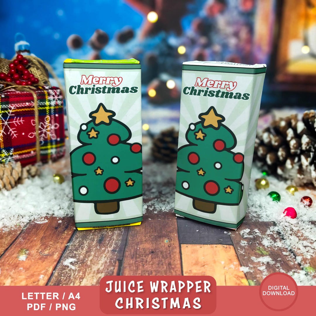 Christmas Juice Box Wrappers for Kid, Christmas Tree, Printable ...