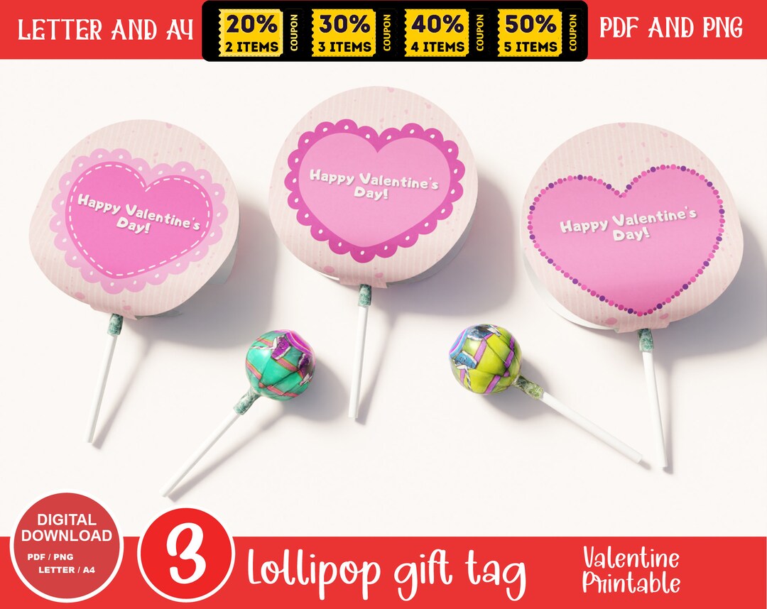 Pink Lollipop Valentine Tags for Kids' Classroom, Delightful DIY ...