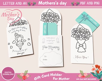 Coloring Kids' Mother's Day Gift Card Holder - Printable Happy Mother's Day Gift Tags, Mother's Day Gift Idea for Kids, DIY Kids Toddler