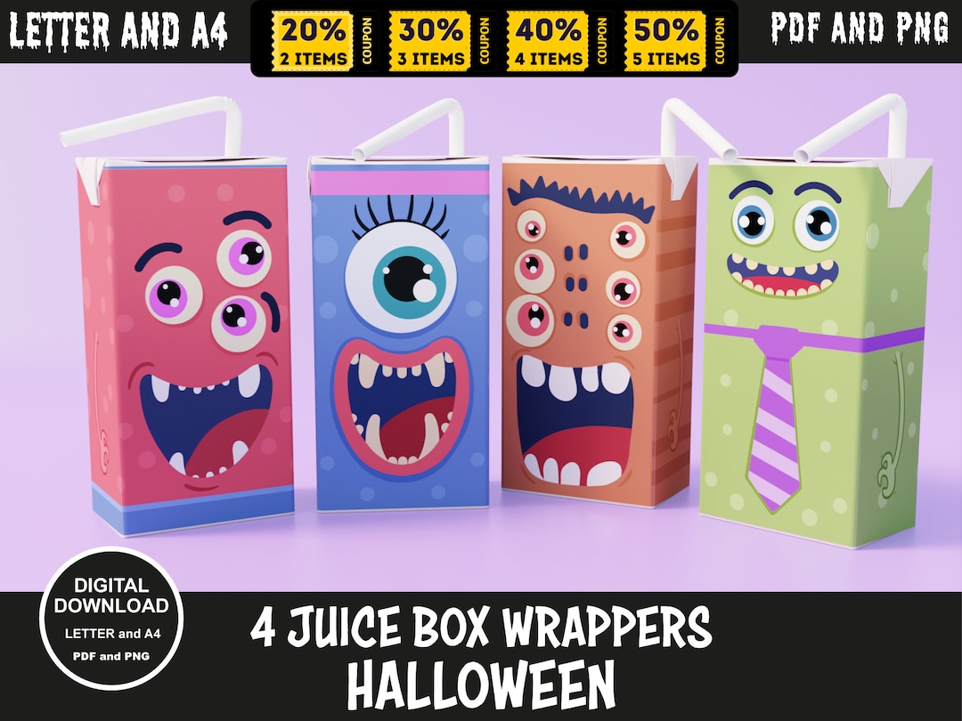 Halloween Juice Box Wrappers, 4 Designs, Perfect for Honest Juice and ...