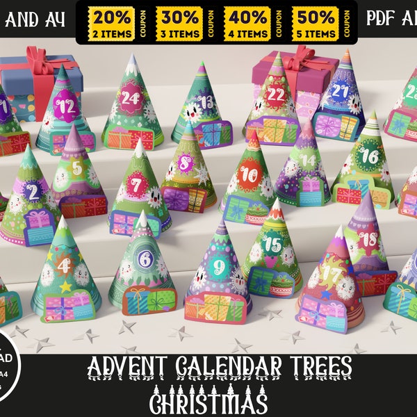 DIY Paper Christmas Village Advent Calendar - Colorful Christmas Trees Printable!