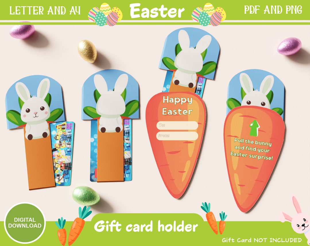 Easter Bunny Gift Card Holder Printable Foldable Card With Sweet Easter