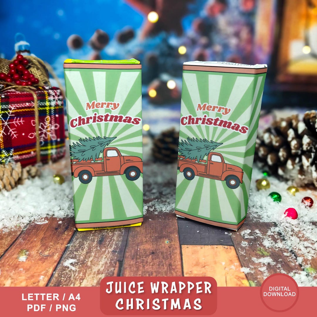 Christmas Juice Box Wrappers for Kid, Christmas Tree Truck, Printable ...
