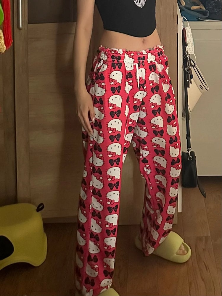 Hello Kitty Pajamas Pants Wide Leg Pajama Cute Couple Hello Etsy