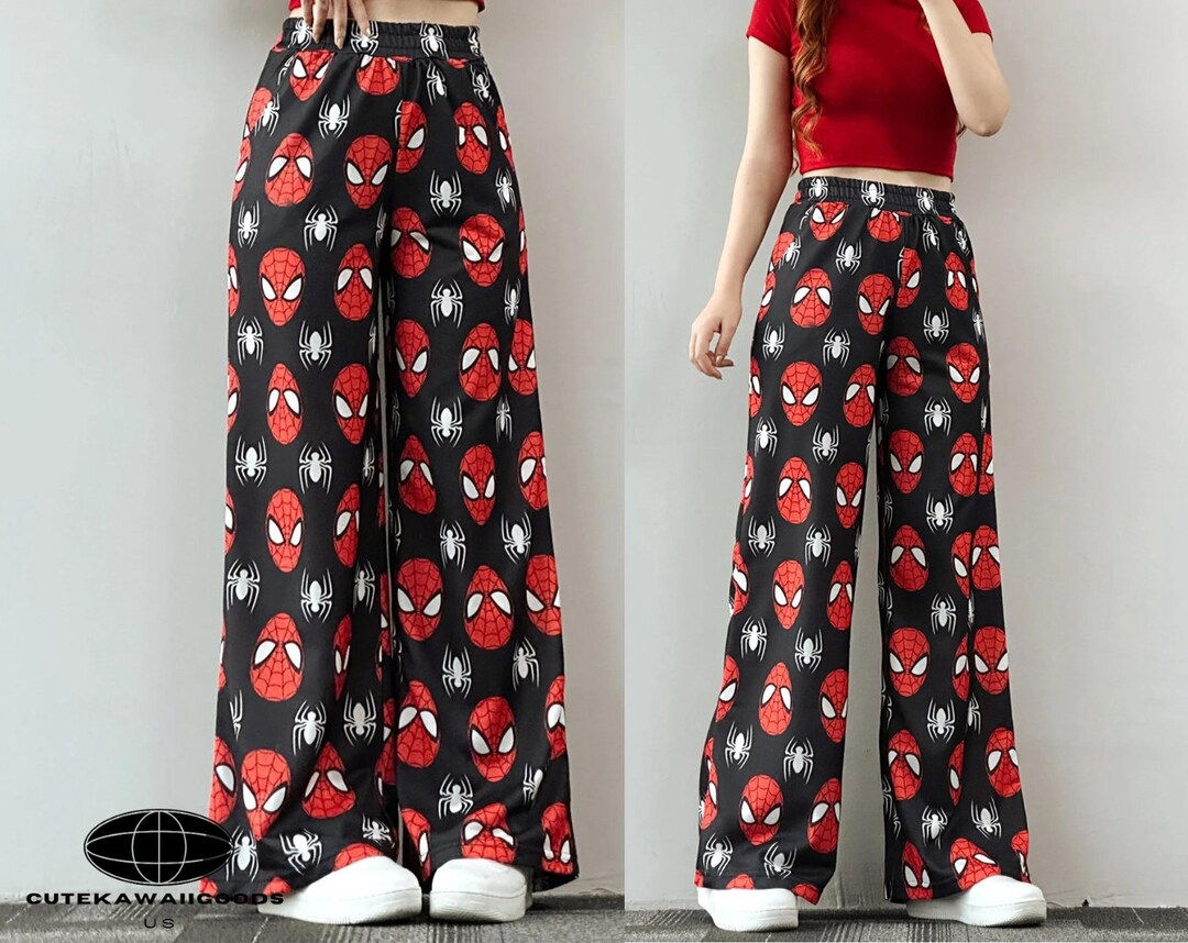Spiderman Pajamas Pants Red Wide Leg Couple Pajama Pants Etsy