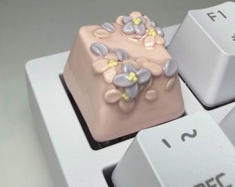 Pink Flower Artisan Keycap – Handmade Polymer Clay Keyboard Accessory