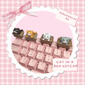 Kawaii Cat in a Box Artisan Keycap: Custom Keyboard Accessory