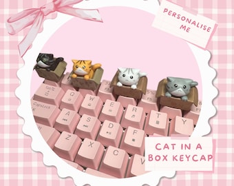 Kawaii Cat in a Box Artisan Keycap: Custom Keyboard Accessory