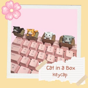 Kawaii Cat in a Box Artisan Keycap: Custom Keyboard Accessory