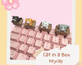 Kawaii Cat in a Box Artisan Keycap: Custom Keyboard Accessory