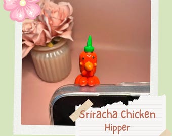 Kawaii Sriracha Hot Sauce Chicken Hipper | Cute Phone Hipper | Handmade Hipper | Kawaii Phone Hipper | Kindle Peeker