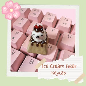 Kawaii Ice Cream Bear Artisan Keycap: Handmade Polymer Clay