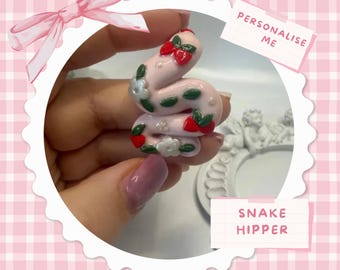 Kawaii Strawberry Snake Phone Charm | Handmade Kindle Peeker