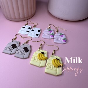 Niedliche Milchtüte Ohrringe | Handgefertigte Ohrringe | Fimo Ohrringe | Hypoallergen Ohrringe | Gold Ohrringe