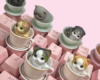 Cat In Tea Cup Artisan Keycap – Handmade Keyboard Accessory