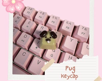 Kawaii Pug Artisan Keycap: Handmade Polymer Clay Keyboard Accessory