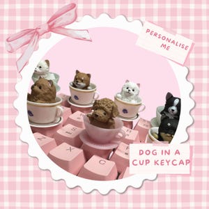 Tecla artesanal de perro kawaii en taza de té: accesorio de teclado personalizado