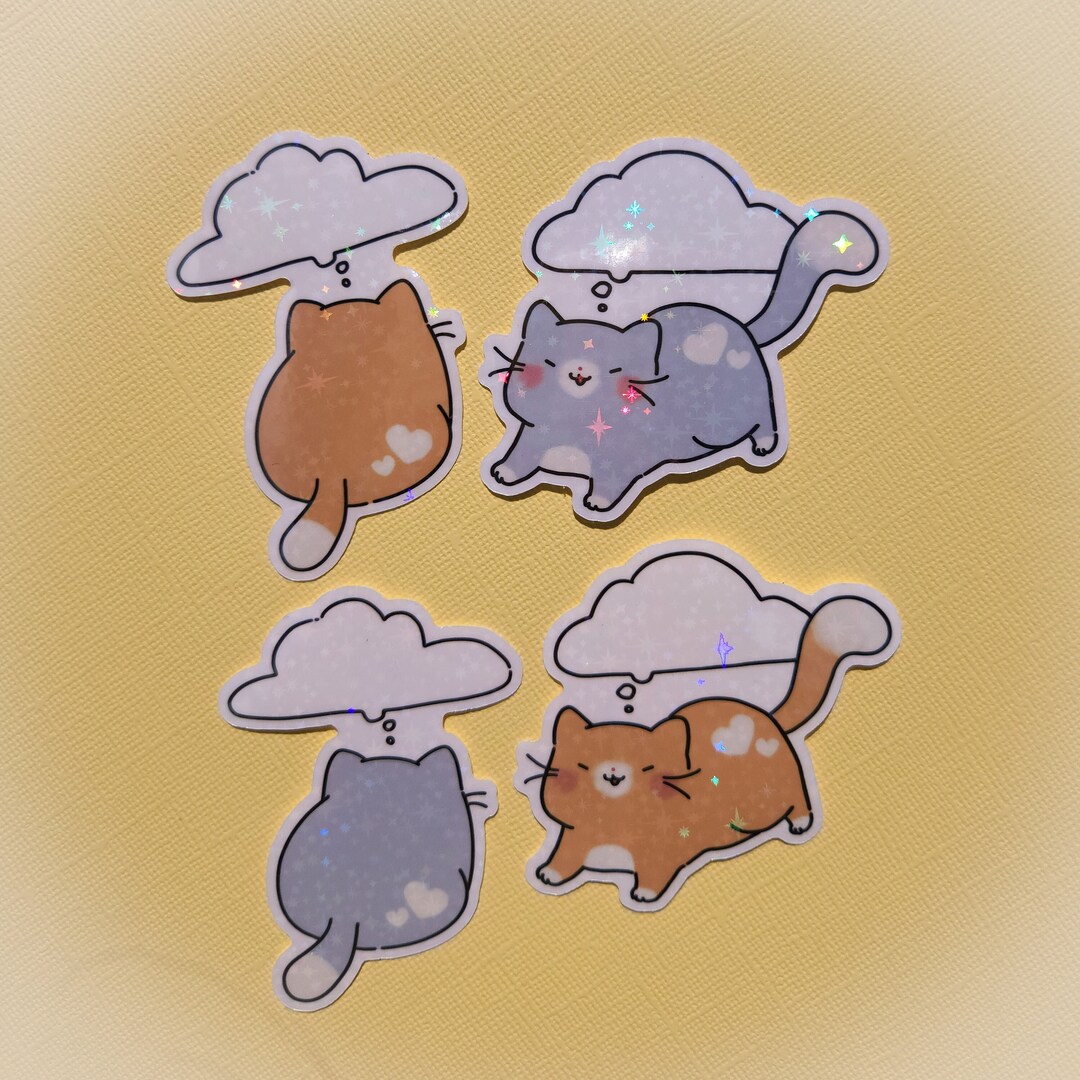 Cute Personalisable Cat Sticker Labels | Cute Handmade Holography Vinyl ...