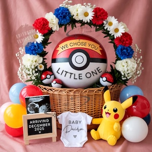 Anime Pocket Monster Pregnancy Announcement Digital Gender Neutral Manga Baby Reveal Editable Template Legendary Baby Social Media Reveal