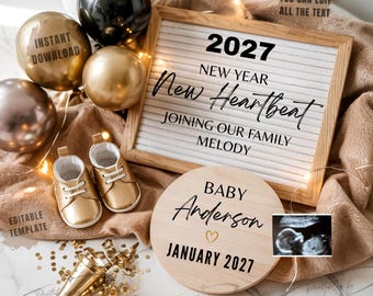 New Year 2027 Pregnancy Announcement: Gender Neutral, Editable (Digital Download)