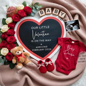 Valentine’s Day Pregnancy Announcement Digital February Baby Reveal Gender Neutral Baby Announcement for Social Media Editable Template