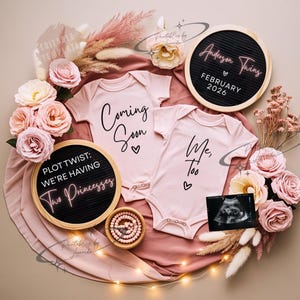 Twin Girls Pregnancy Announcement: Pink Boho Baby Reveal (Digital Download, Editable Canva Template)