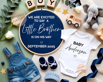 Baby Boy Pregnancy Announcement Digital It's a Boy Social Media Reveal Editable Template Little Brother Pregnancy Announcement Finally a Boy