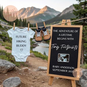 Adventure Pregnancy Announcement Digital Outdoor Mountain Baby Boy Baby Girl Reveal Editable Template Social Media Gender Reveal Hiking