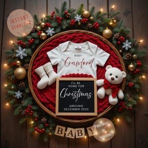 Faire-part de Noël pour bébé, Grossesse révélée sur les réseaux sociaux de décembre Faire-part de Noël pour bébé sans distinction de sexe Une maison pour Noël