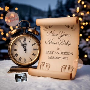 Digital New Years Pregnancy Announcement Winter Vintage Baby Announcement January Social Media Reveal Instagram Vintage Gender Neutral Baby