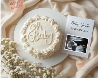 Cake Pregnancy Digital Announcement Vintage Cake Pregnancy Announcement Cake Gender Neutral Reveal Baby Announcement
