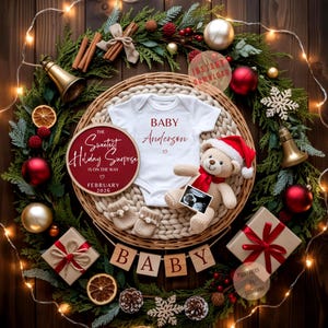 Faire-part de grossesse numérique pour Noël Révélation de bébé pour les fêtes de fin d'année Réseaux sociaux Faire-part de grossesse pour bébé fille de décembre La plus belle surprise des fêtes