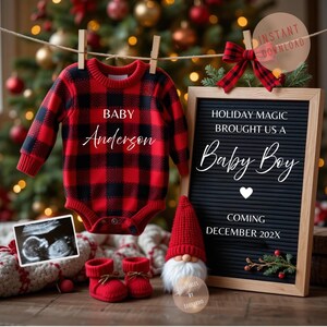 Modèle modifiable de faire-part de grossesse de Noël numérique pour bébé