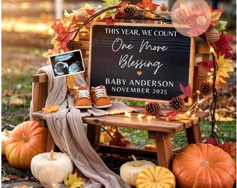 Fall Pregnancy Announcement: Thanksgiving Baby Reveal, Editable Template (Digital Download)