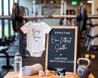 Fitness Gym Pregnancy Announcement Digital Workout Baby Announce Future Gym Buddy Weightlifting Social Media Baby Reveal Baby Boy Baby Girl