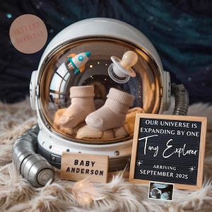 Space Pregnancy Announcement Digital Space Adventure Gender Neutral Baby Reveal Outer Space Astronaut Baby Social Media Reveal Tiny Explorer
