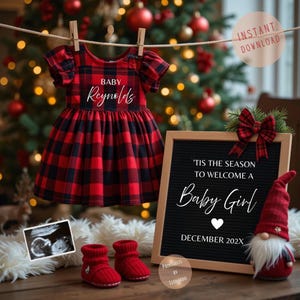 Christmas Digital Pregnancy Announcement Baby Announcement Editable Template Christmas Its a Girl Pregnancy Reveal Baby Girl Due in December