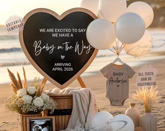 Beach Summer Pregnancy Announcement Digital Outdoor Summer Baby Announcement Gender Neutral Baby Reveal Editable Social Media Template