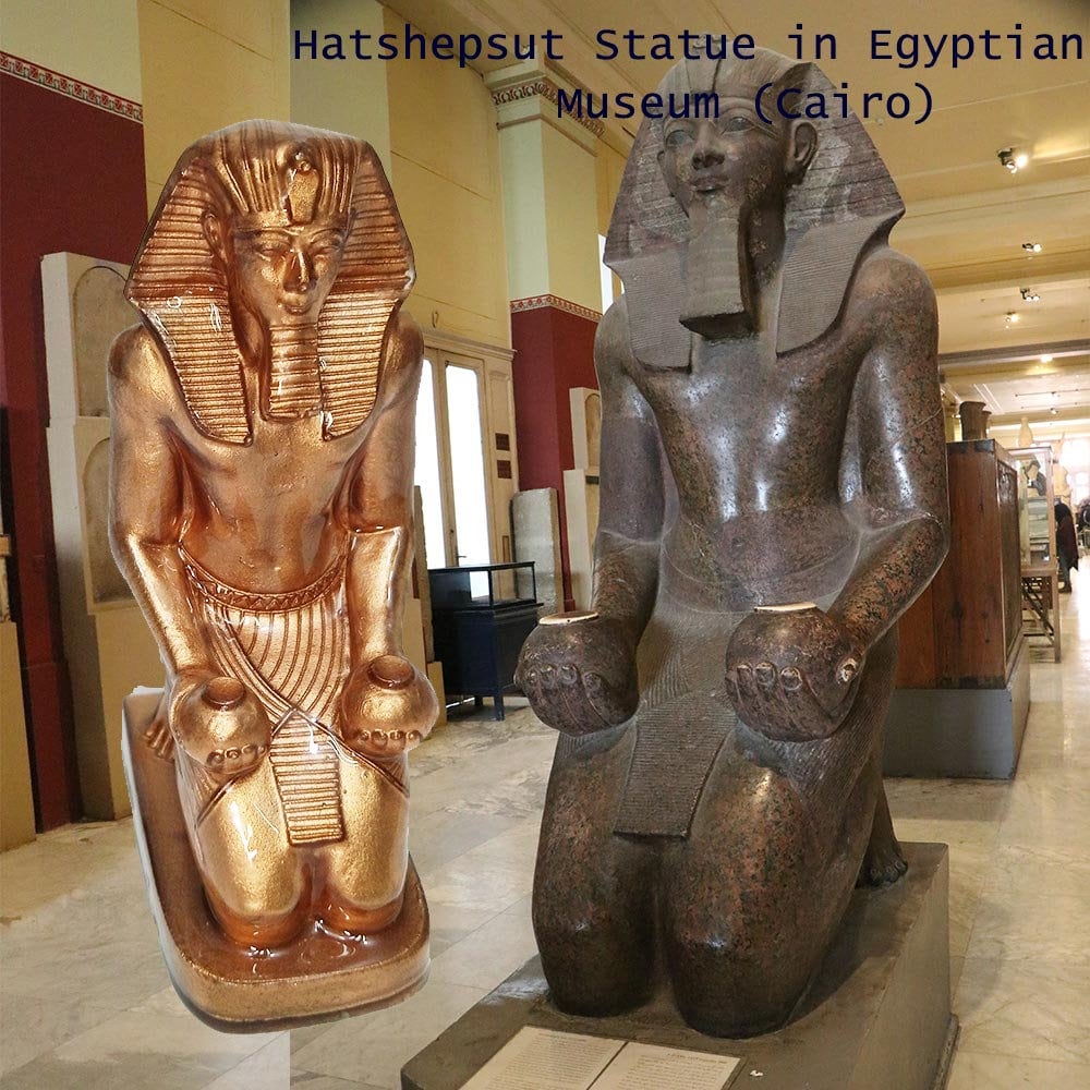 Copper Replica: Ancient Egyptian Queen Hatshepsut Statue, Crafted with Egyptian Soul