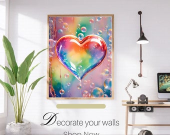 Love and romantic art print, warm celebration, digital download, love wall decoration, Lovely printable wall art, add love to your bedroom,