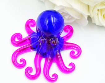Figura de pulpo: resina azul brillante y rosa, hecha a mano, regalo de decoración para el hogar.