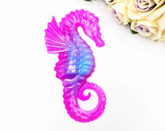 Bright Pink Seahorse Figurine with Blue Accent | Nautical Handcrafted Resin Ocean-Inspired Wall Art Keepsake